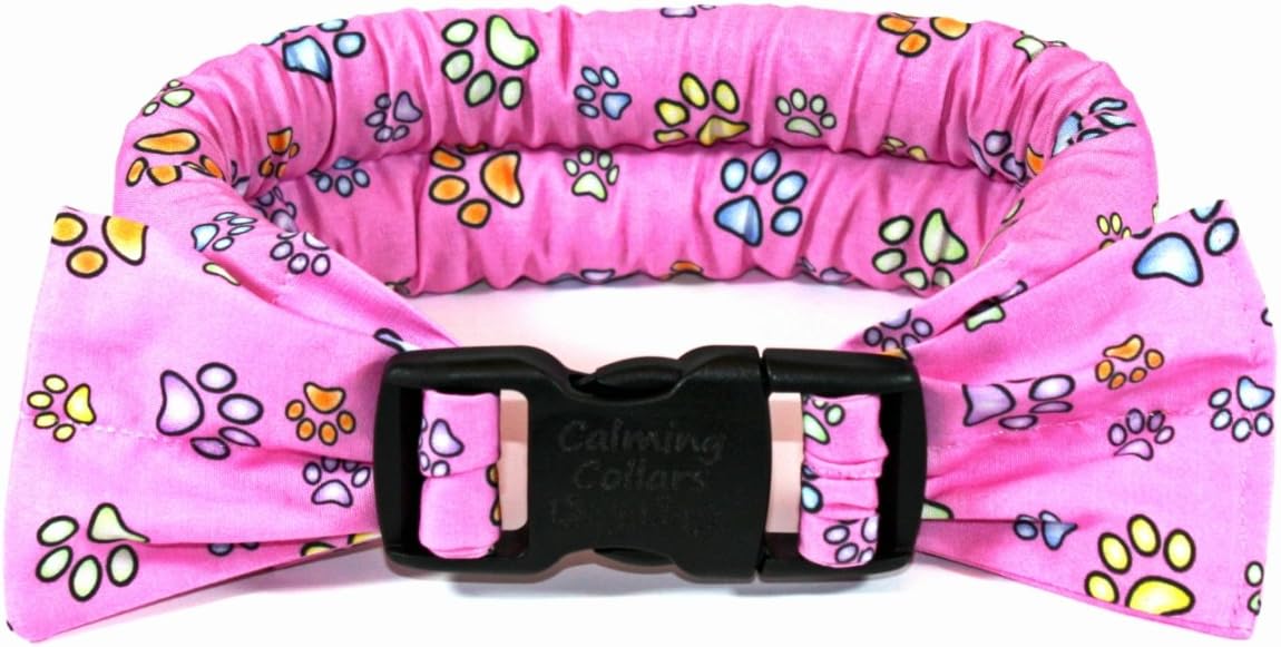 Calm Me Down - Calming Collars for Dog Anxiety - Large, Pink with Paw Prints