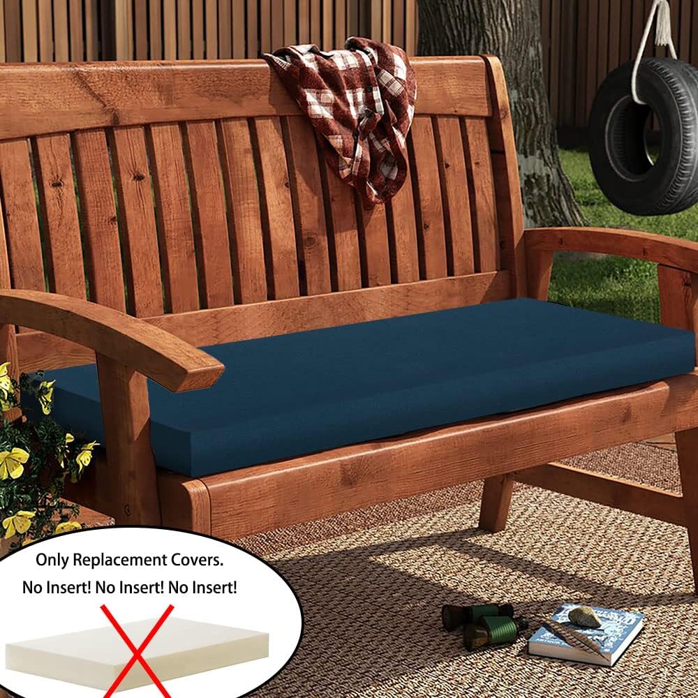 magpie fabrics patio bench loveseat cushion covers (replacement cover only, no insert!), waterproof fade resistant swing cushion slipcover with ties(48x18x3 inch, navy) blue navy 48x18x3 inch (1 count)