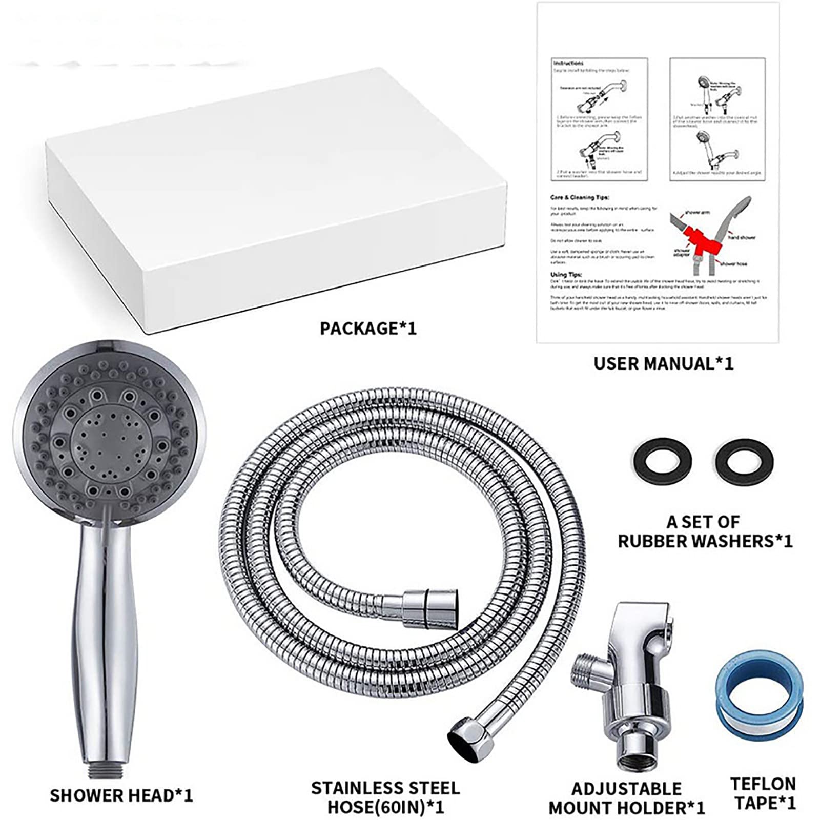 Alcachofa Ducha Alta Presión 7 Modos, ABS Antical Alcachofa de Ducha de Mano con Manguera 1.5M, Soporte, Fácil de Instalar, Cromado G1/2 Ajuste Universal Duchas de Baño Alcachofa
