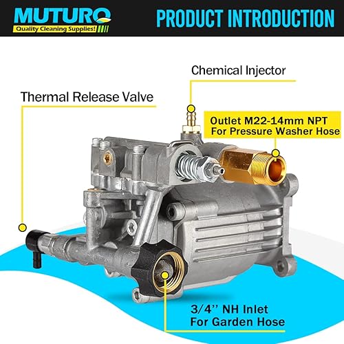 Miniatura 3 de MUTURQ Bomba de lavado a presión horizontal de eje de 34", 2600-3000 PSI, 2.5 GPM, bomba de repuesto OEM para Honda GC160,309515003,308418007,020241