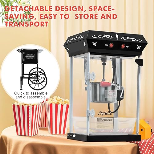 Miniatura 5 de Máquina para hacer palomitas de maíz con hervidor de 8 onzas para hacer hasta 32 tazas, carrito de máquina de palomitas de maíz, estilo vintage,