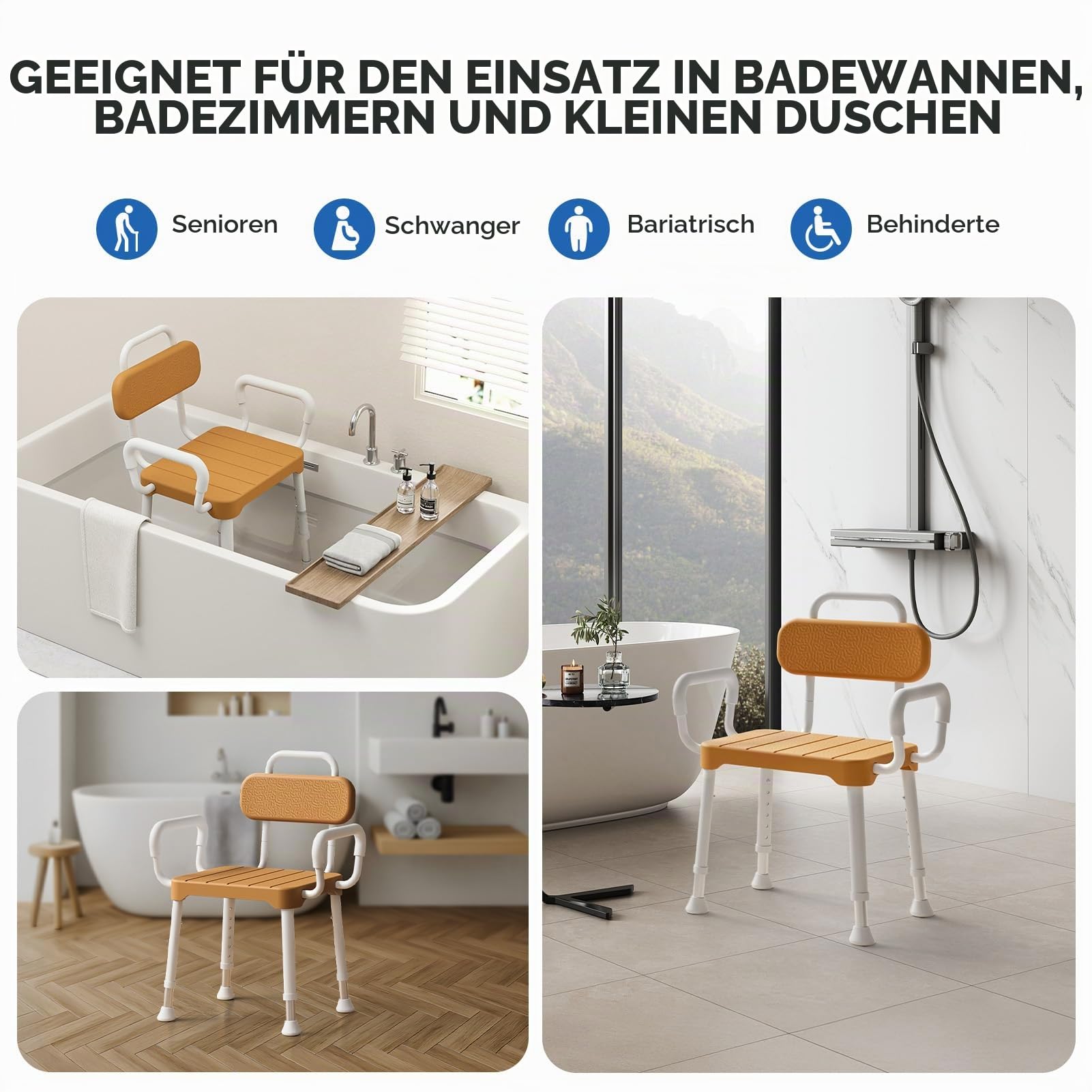 Loyoda Duschstuhl Senioren mit Rückenlehne, Armlehnen & Aluminiumrahmen