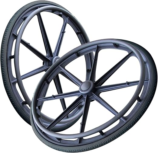 Wheelchair Wheels Assembly (Pair), 24 Inch Rear Wheel 24x1 3/8 Black Solid Tires, Wheel