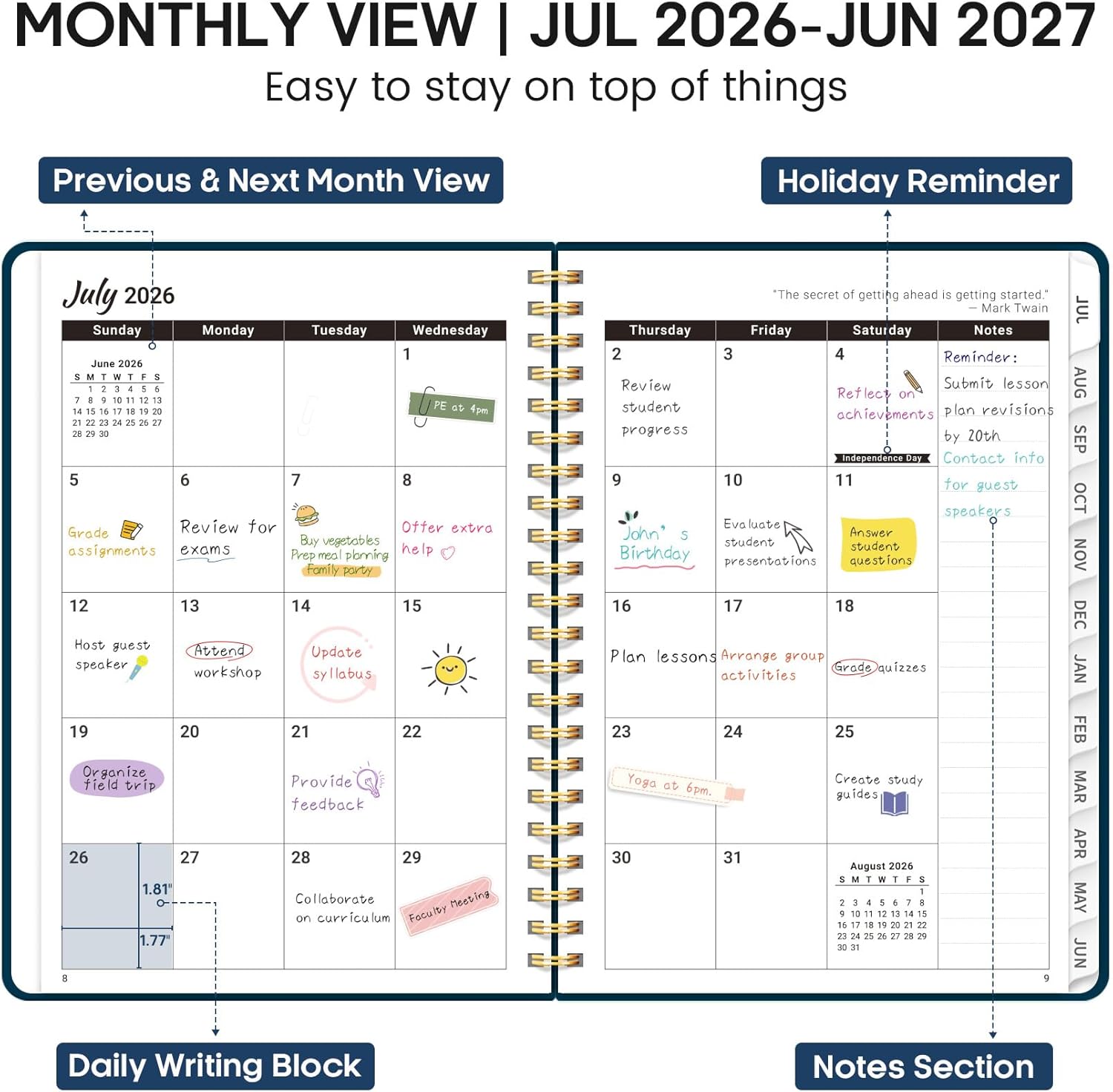 8.5" x 11" Academic Planner 2026-2027, Weekly & Monthly Calendar Planner Book, July 2026 – June 2027, Large Hardcover Organizer with Tabs, Perfect for Teachers, Students, Women & Men – A4, Navy