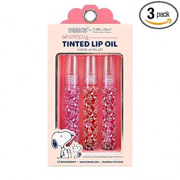 CELAVI x PEANUTS Snoopy Lip Oil Set, 3 Pc, Everyday - Hydrating Lip Care, Cute Makeup Gift for Teens & Women