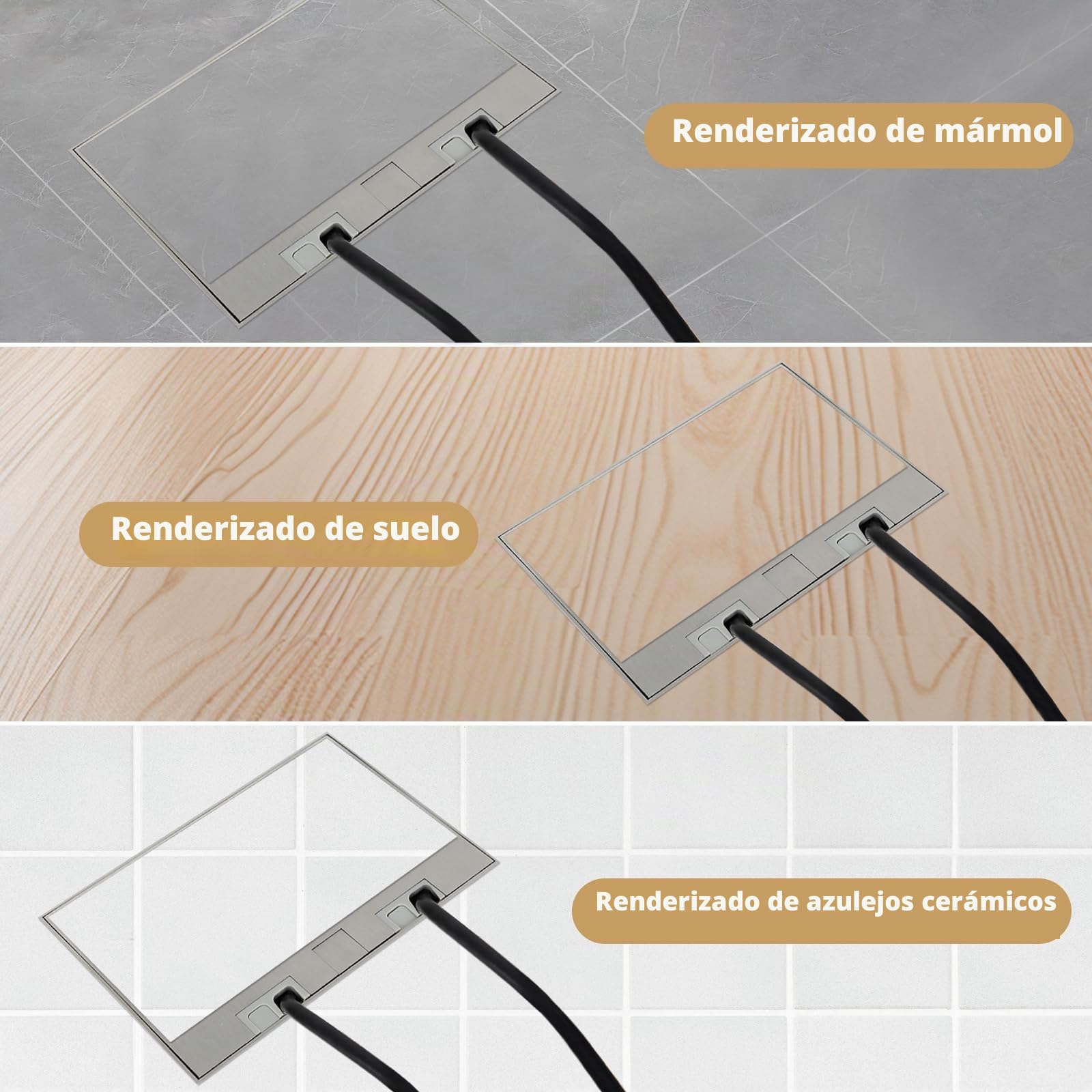 Caja de suelo empotrada, enchufe empotrado de acero inoxidable, impermeable, con 3 AC + 2 RJ45, para cocina, salón, oficina, caja de suelo retráctil (3 AC)