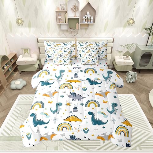 Erosebridal Cartoon Dinosaur 7 Pcs Bedding Set Cute Rainbow King Comforter Set f
