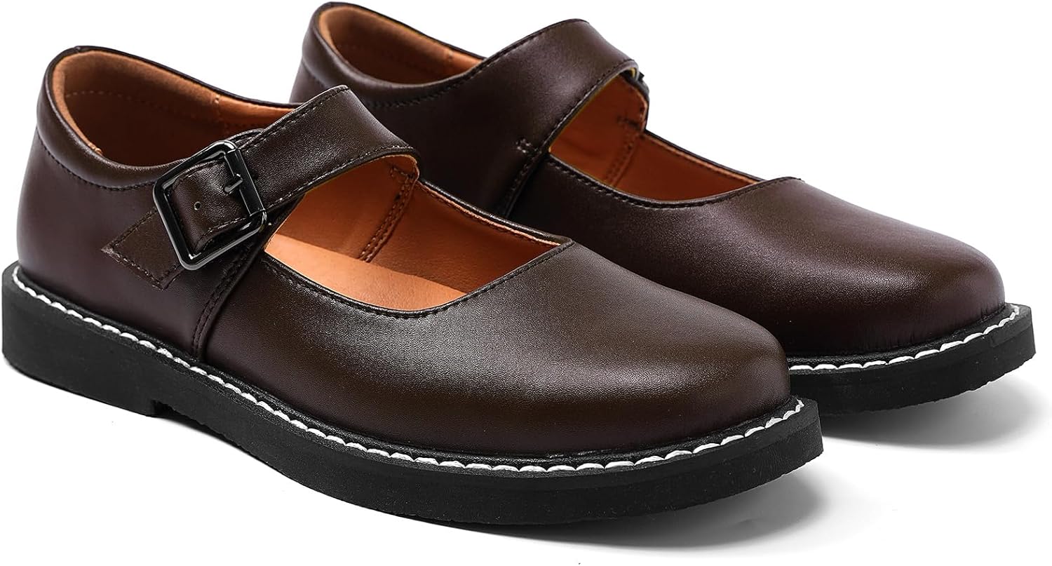 Women's Mary Jane Oxford Shoes Leather Non-Slip Dress Vintage Buckle Design for Cas...