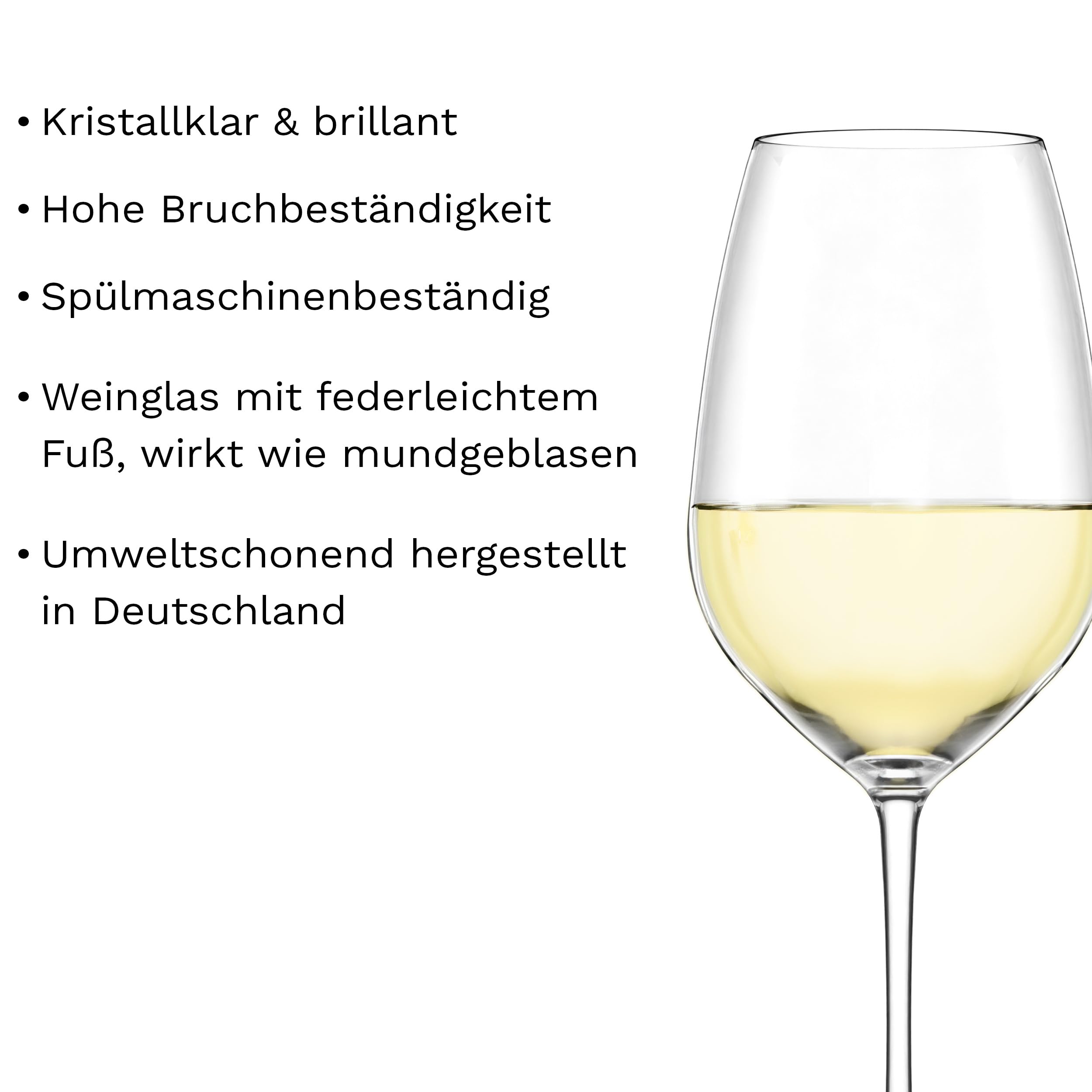 Stölzle Lausitz Fino Weißweingläser Weißweinkelche 450 ml, 6er-Set | Elegante Weißweingläser und Weißweinkelche für edlen Weißwein, aus bleifreiem Kristallglas, stoßfest & spülmaschinengeeignet