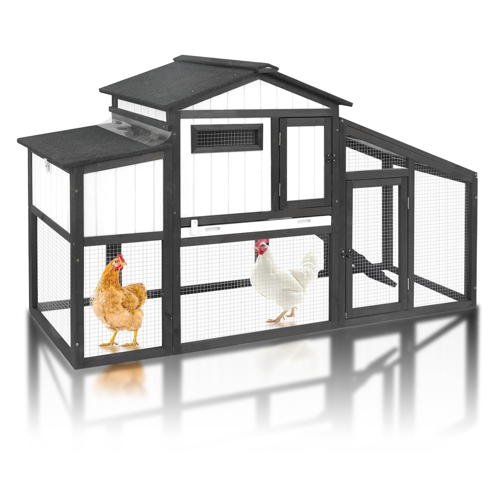 Magazoopet 65“L Chicken Coop and Run, 2 Story Backyard Hen House with Nesting Box, Poultry Cage for 1-3 Chickens Ducks Rabbits with Removable Tray,