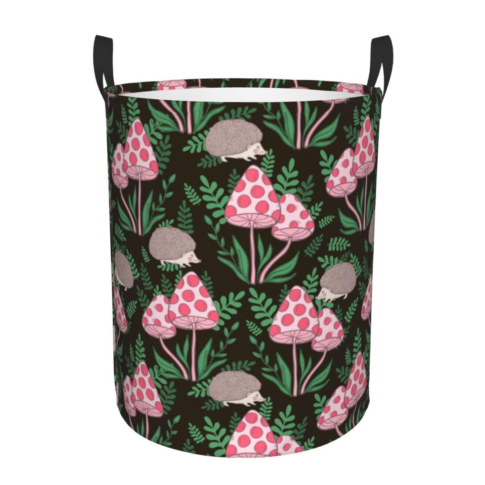 Laundry Basket Mushrooms and Hedgehog Laundry Hamper Waterproof Idea Hampers Large Collapsible Baskets with Handle Suitable for Bedroom Bathroom Utility Room Kitchen