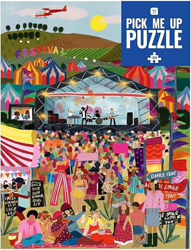 Talking Tables Rompecabezas de festival de música de 1000 piezas para adultos con póster a juego y hoja de preguntas  Colorido diseño ilustrado,