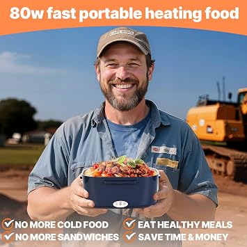 Electric Lunch Box for Adults, 80W Fast Heating 1.5L, Detachable Stainless Steel Food Warmer & Lunch Heater, 12V/24V/110V for Cars/Trucks/Work/Travel, Lonchera Electrica Portatil (Blue)