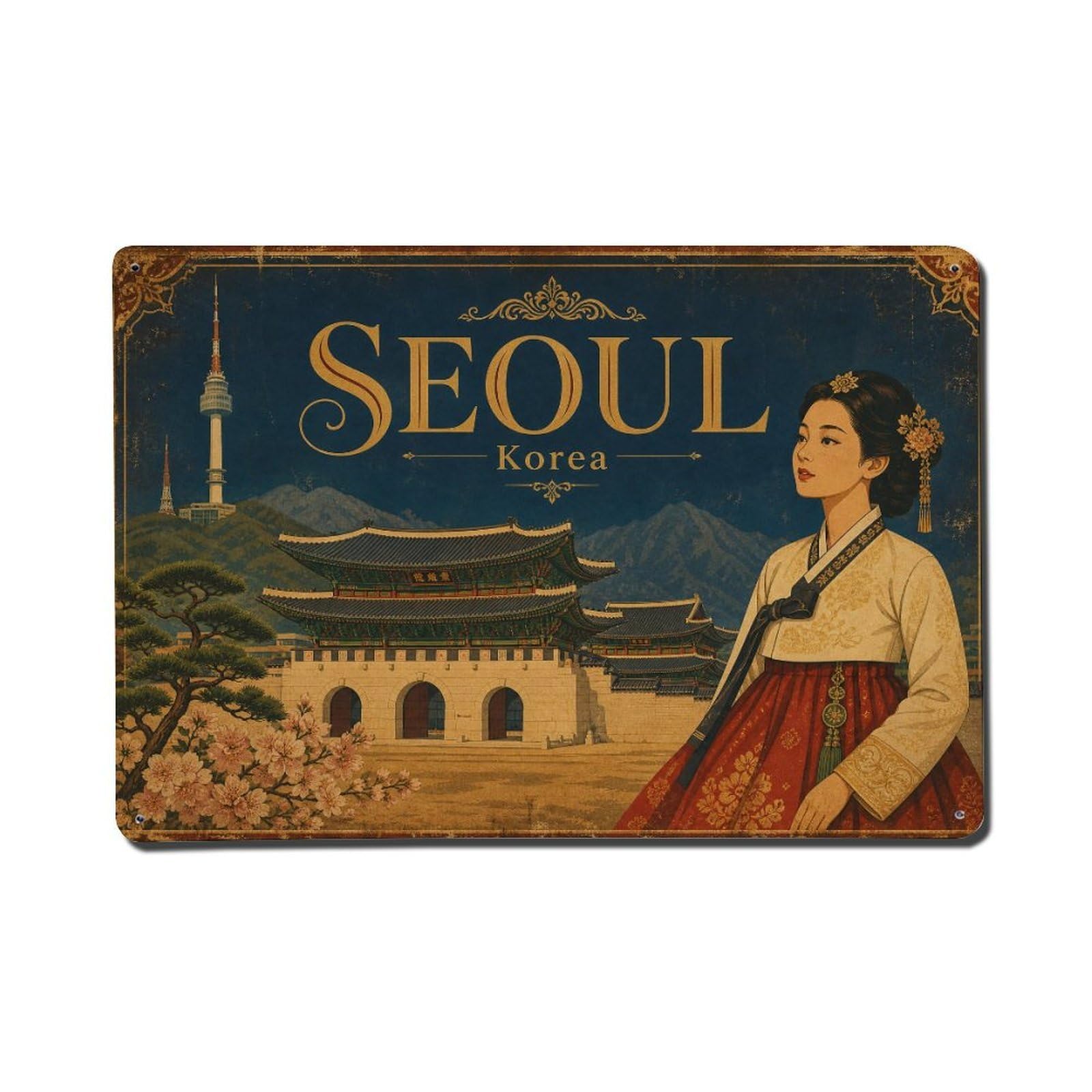 Huiyhb 8X12inch(20X30cm) Vintage Travel Seoul Korea Majesty Metal Tin Sign