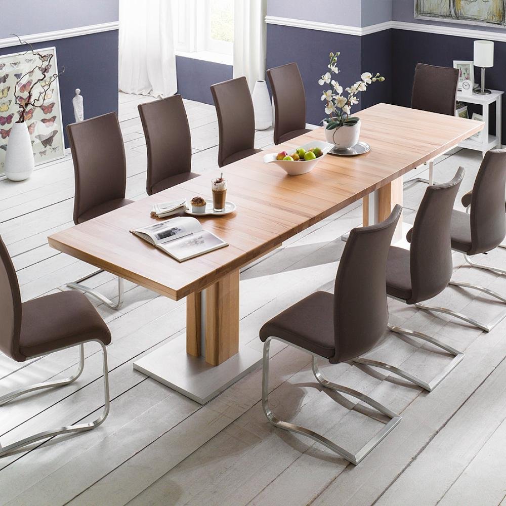 Robas Lund Esszimmerstuhl Leder Baun 2er Set, belastbar bis 130 kg, Schwingstuhl mit Rindsleder, Gestell Edelstahl, Komfortsitzhöhe, 52l x 43b x 103h centimeters