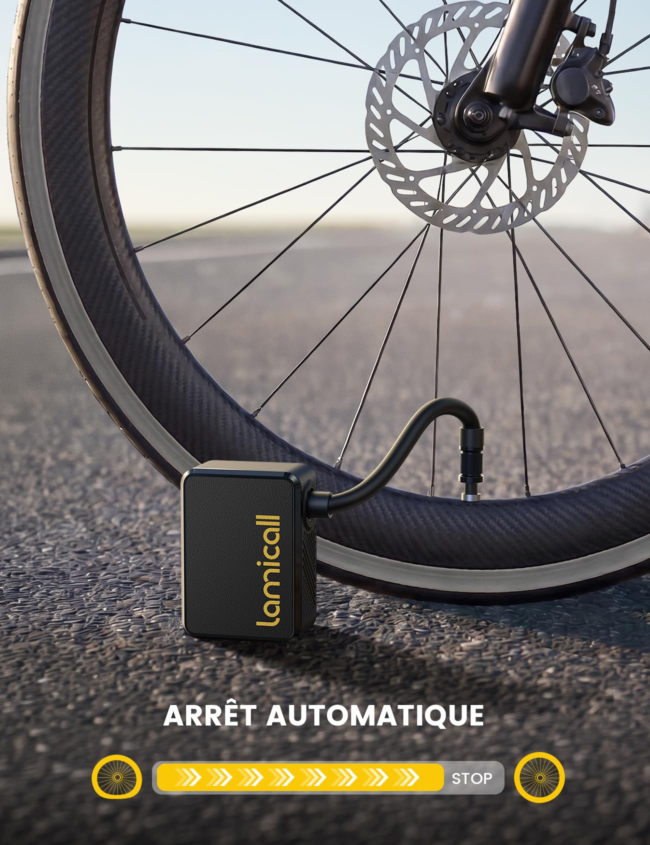 Lamicall Mini Pompe à Vélo Électrique - [Ultralégère] 120PSI Mini Compresseur Vélo avec HD Manomètre & Arrêt Automatique, 24L/Min Gonflage Rapide, Valves Presta/Schrader pour VTT/Vélo de Course/Route