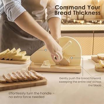 Adjustable Manual Sourdough Bread Slicer with Metal Bread Guide.Crank Bread Slicer for Homemade Sourdough Bread Stainless Steel Blade Sourdough Cutter with Suction Cup.(White)