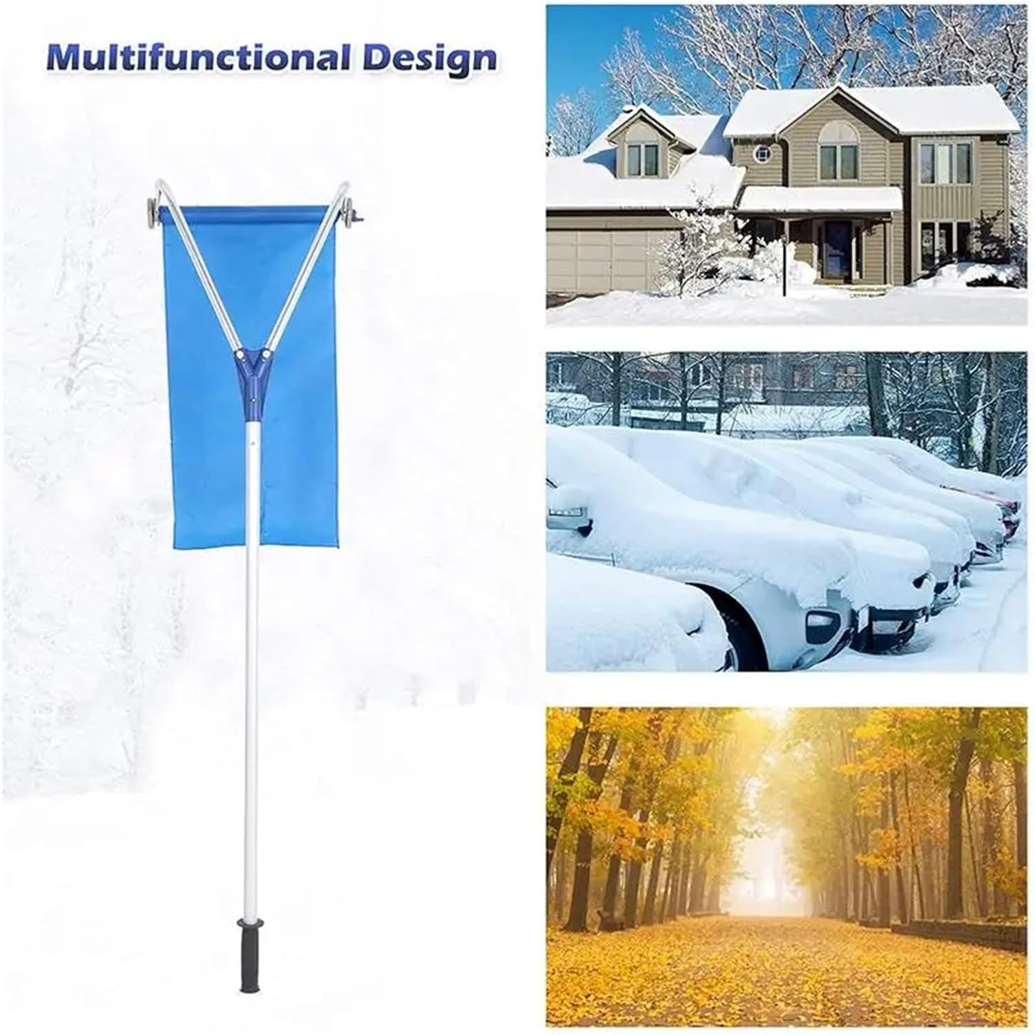 Snow Roof Rake 193-650cm - Adjustable Lightweight Snow Removal Tool with Extendable Handle for Easy Roof Access - Essential Winter Equipment (Color: Silver)