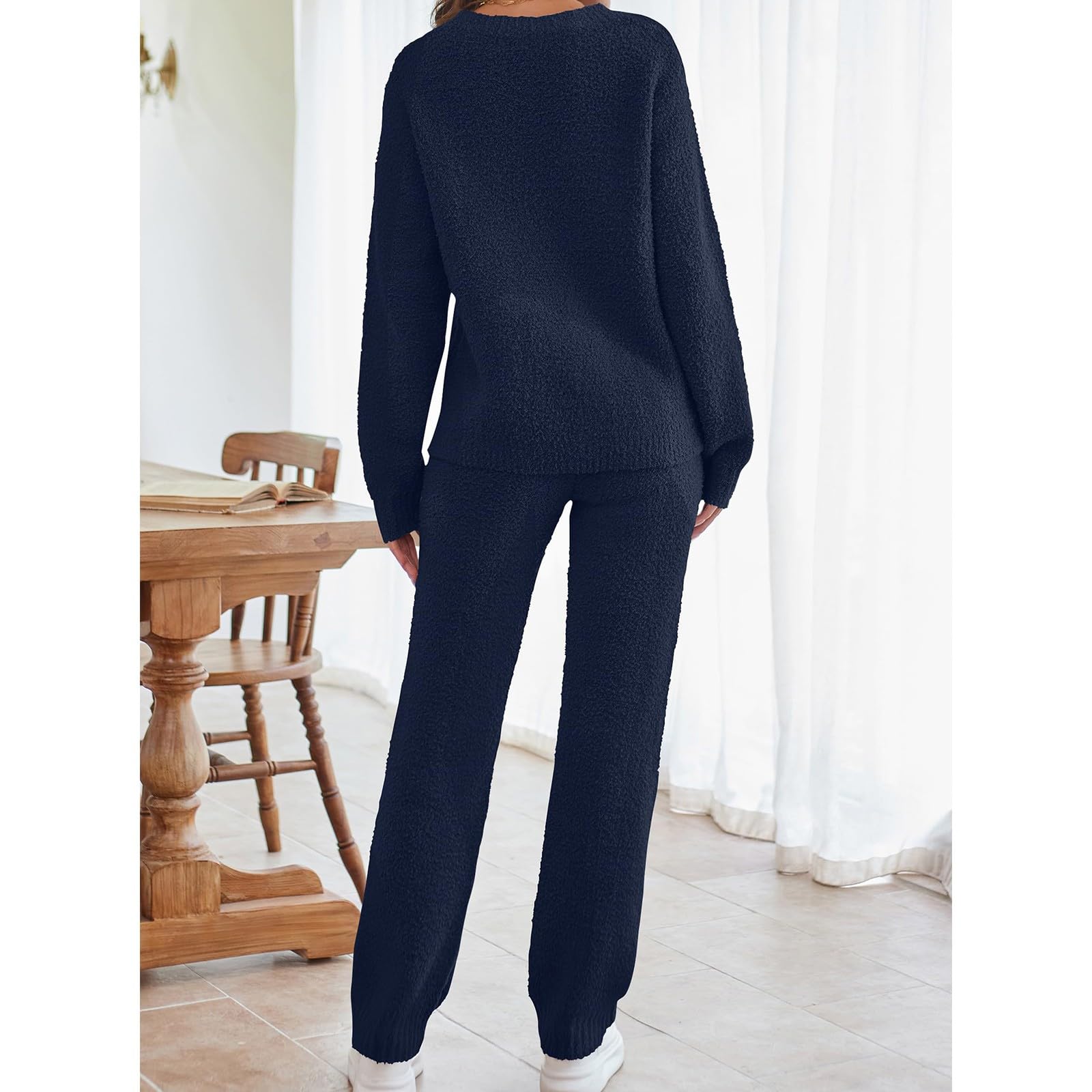 Tuta Donna Eleganti 2 Pezzi Completi Da Ginnastica Manica Lunga Girocollo Tuta Palestra Completo Sportiva Elegante Set Top E Pantaloni a Gamba Larga Tute Per Jogging Fitness Yoga Autunnale Invernale