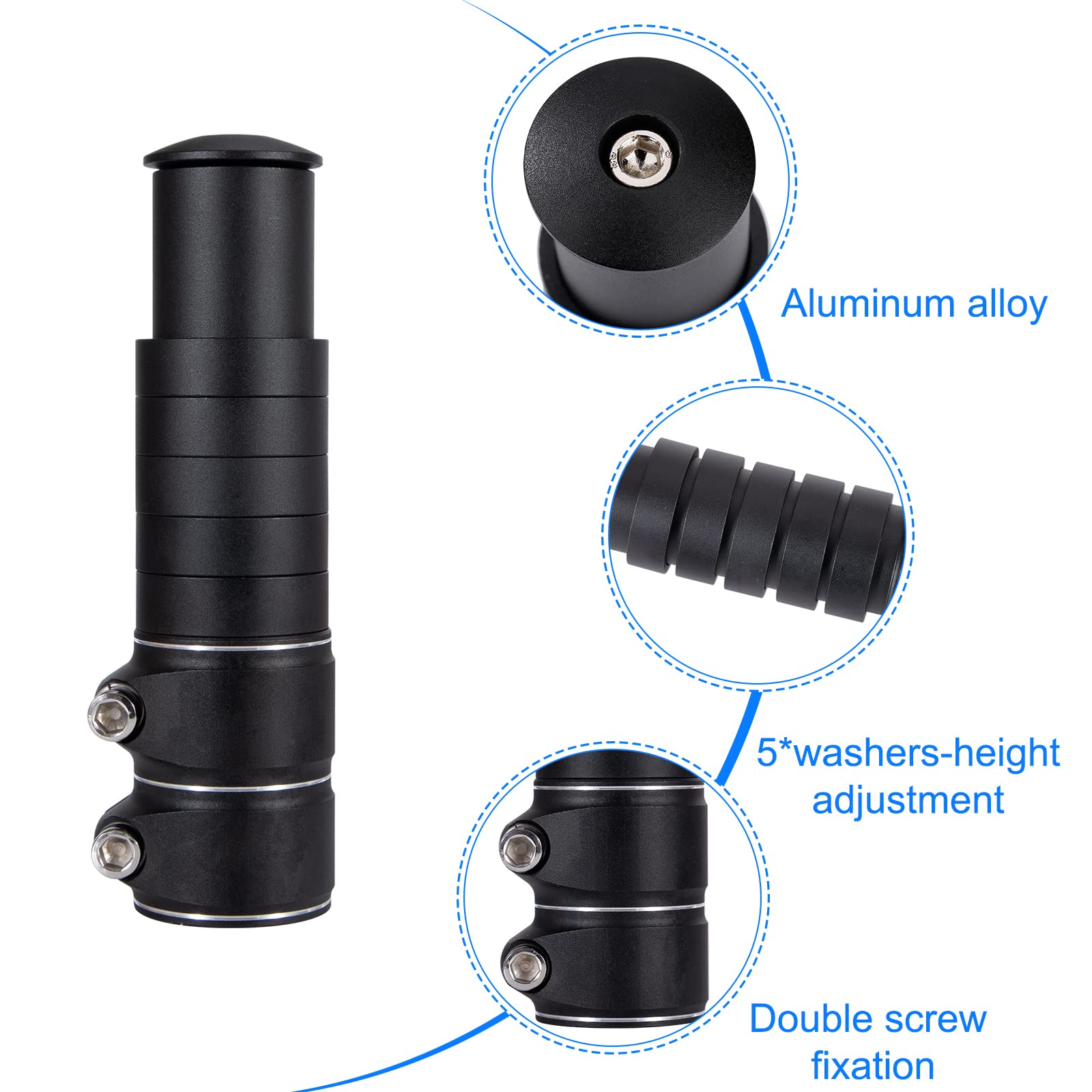 Alzamanubrio Regolabile Per Bici MTB - Prolunga Forcella In Alluminio 1-1/8'' 28.6mm - Nero QIMEI-SHOP - Foto 8