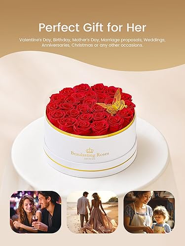Miniatura 5 de Rosas preservadas flores eternas rosas reales en una caja Día de la Madre cumpleaños flores para ella mamá mujeres esposa Día de San Valentín, rojo,