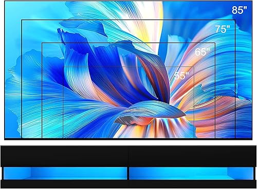 Miniatura 4 de St.Mandyu Soporte flotante de TV para televisores de hasta 85 pulgadas, consola multimedia moderna de 71 pulgadas con luces LED y tomas de