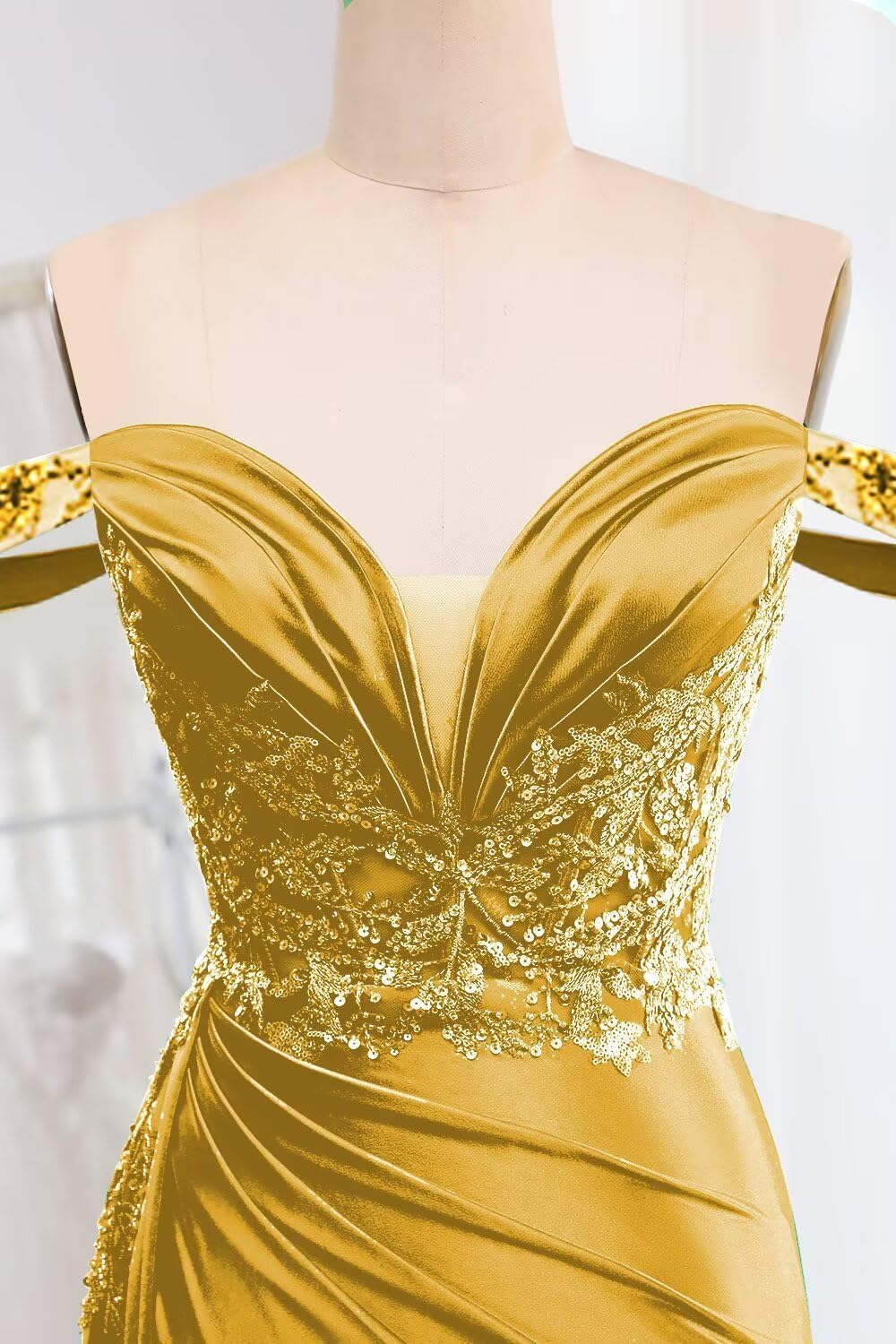 Off Shoulder Satin Homecoming Dresses for Teens 2025 Beaded Short Prom Dresses Pleated Cocktail Party Dress with Slit Tail