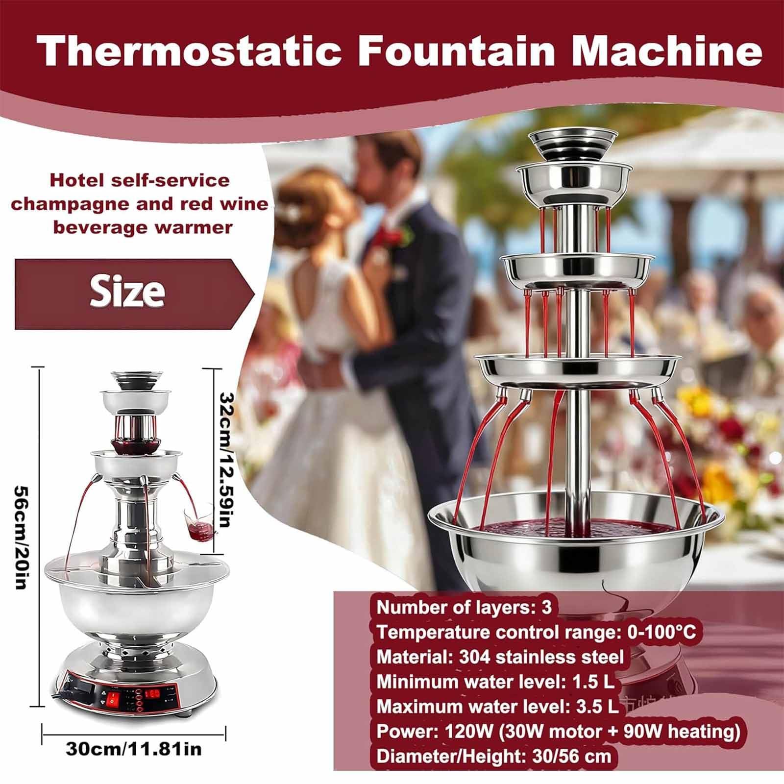 Fontaine à cocktails à 3 niveaux, machine à boissons électrique pour fêtes avec réglage de la température de 0 à 100°C et distributeur de boissons de 3,5 L pour bière, jus et autres boissons