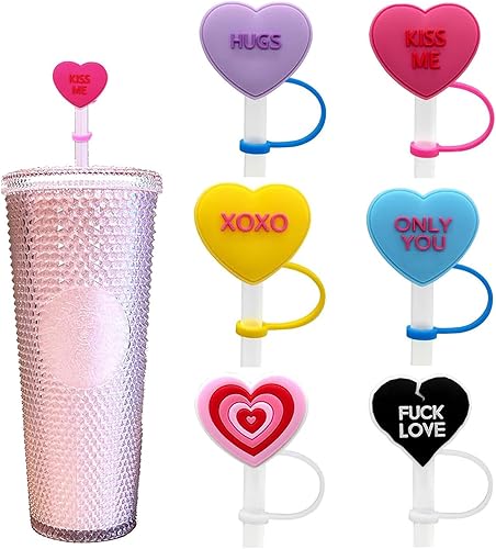 Juego de 8 fundas de paja con diseño de corazón Stanley de 0.394 in (0.394 in), bonitas puntas de paja de silicona, para el día de San Valentín,