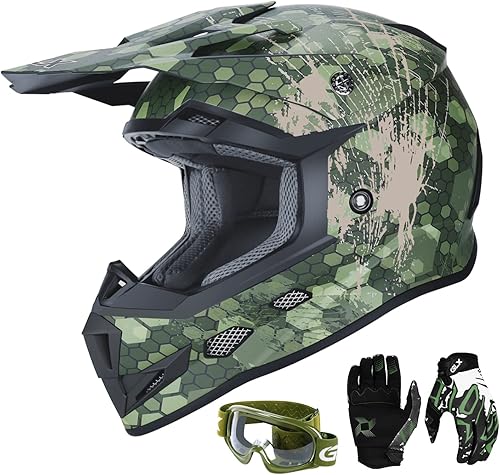 GLX - Casco de cara completa GX623 DOT para motocrós, motocicleta y cuatrimoto todoterreno para niños y jóvenes conjunto de casco de cara completa,