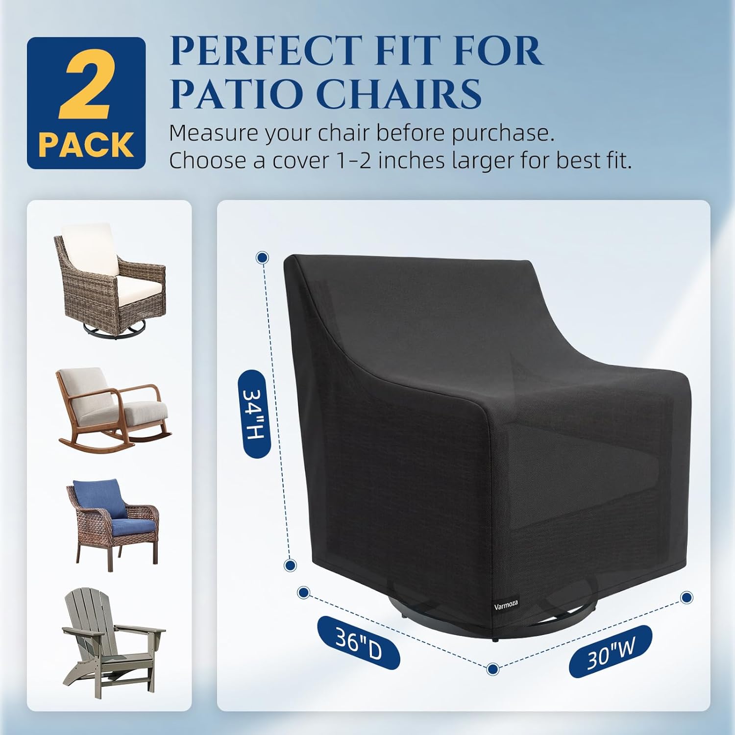 Patio Chair Cover 2 Pack, Outdoor Furniture Covers Waterproof Heavy Duty for Swivel & Rocking Chairs, All-Season Oxford Patio Furniture Cover with Vent, Drawstring & Straps (33 x 35 x 38.5 in)