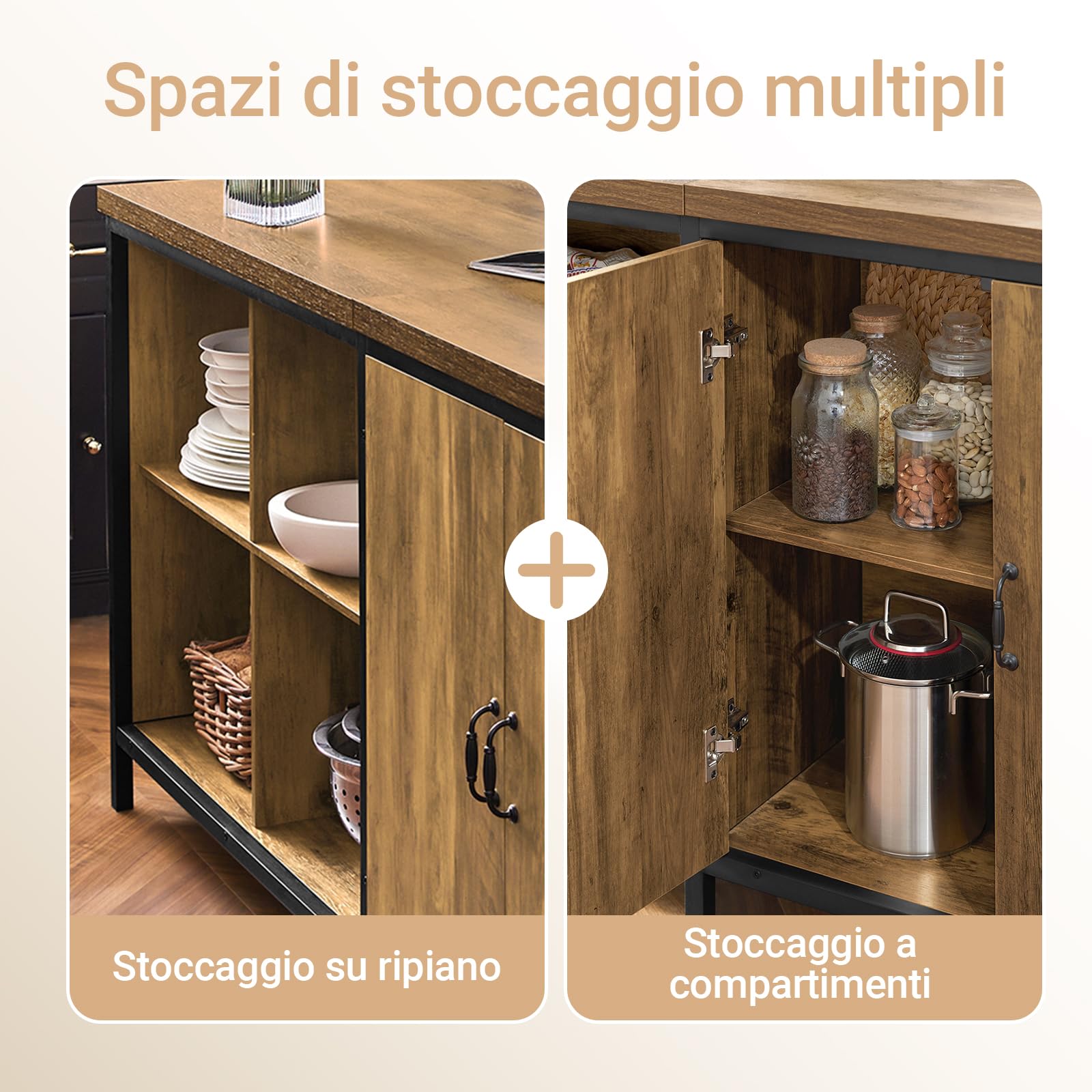 SoBuy Isola Cucina Mobiletto di Stoccaggio, Credenza Multifunzionale, Cucina Mobile Bar, Madia Salvaspazio, Mobile da Soggiorno in Stile Industriale 170 x 60 x 89 cm KNL01-F