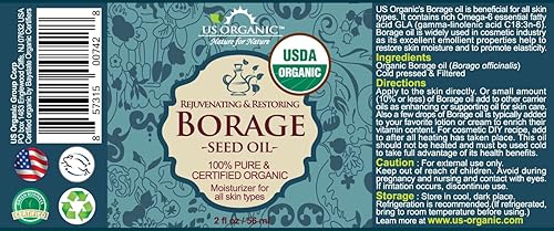 Miniatura 2 de Aceite de semilla de borraja orgánica US (18% GLA), certificado orgánico USDA, 100% puro y natural, prensado en frío, también conocido como aceite
