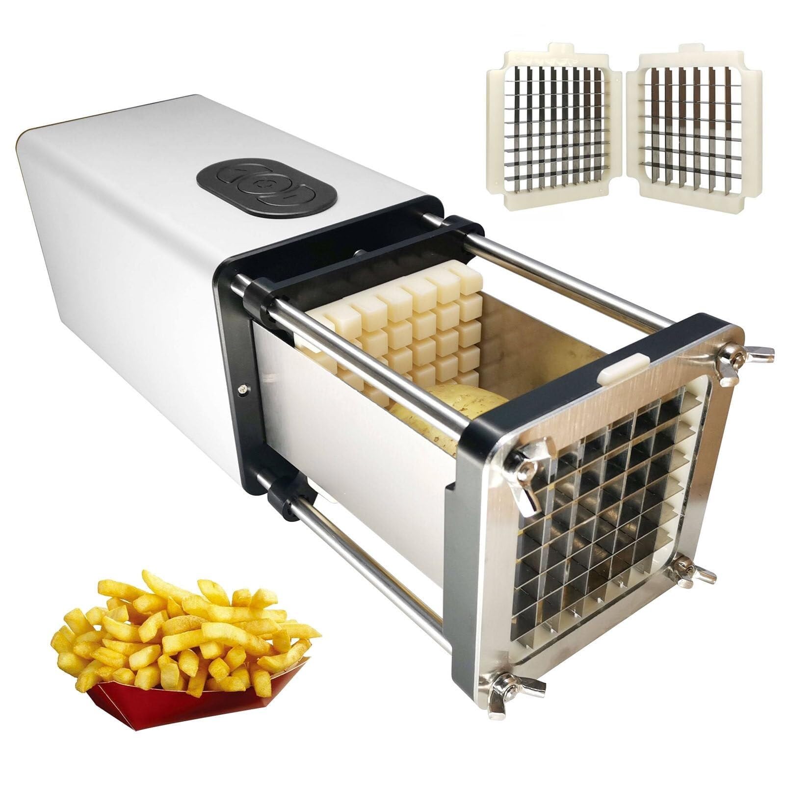 asdchZen Electric French Fry Cutter, Professional Commercial Potato Cutter Automatic Fries Maker With 2 Blades Of Different Sizes
