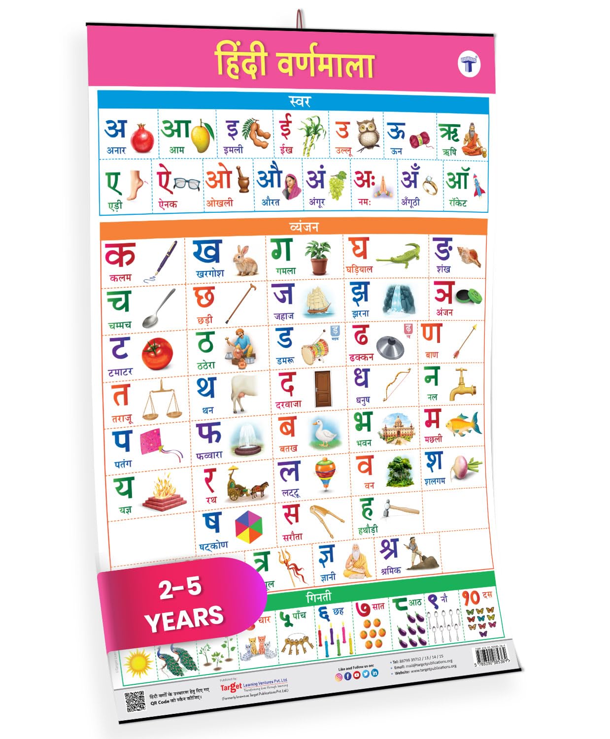 Jumbo Hindi Varnamala Chart for Kids | Hindi Alphabet and Numbers, Vyanjan, Swar | Large Hindi Akshar, Letters Poster for Homeschooling, Kindergarten, Nursery Children