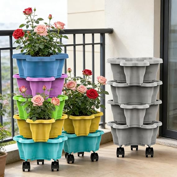 Vertical Planter Tower Vertical Stackable Weatherproof Multi-Tier