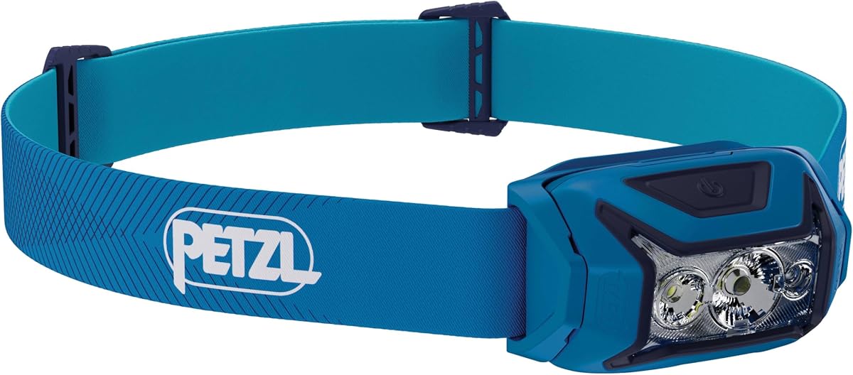Luz frontal Petzl ACTIK - Azul | Potente luz de 450 lúmenes con iluminación roja, para senderismo, escalada, correr y acampar