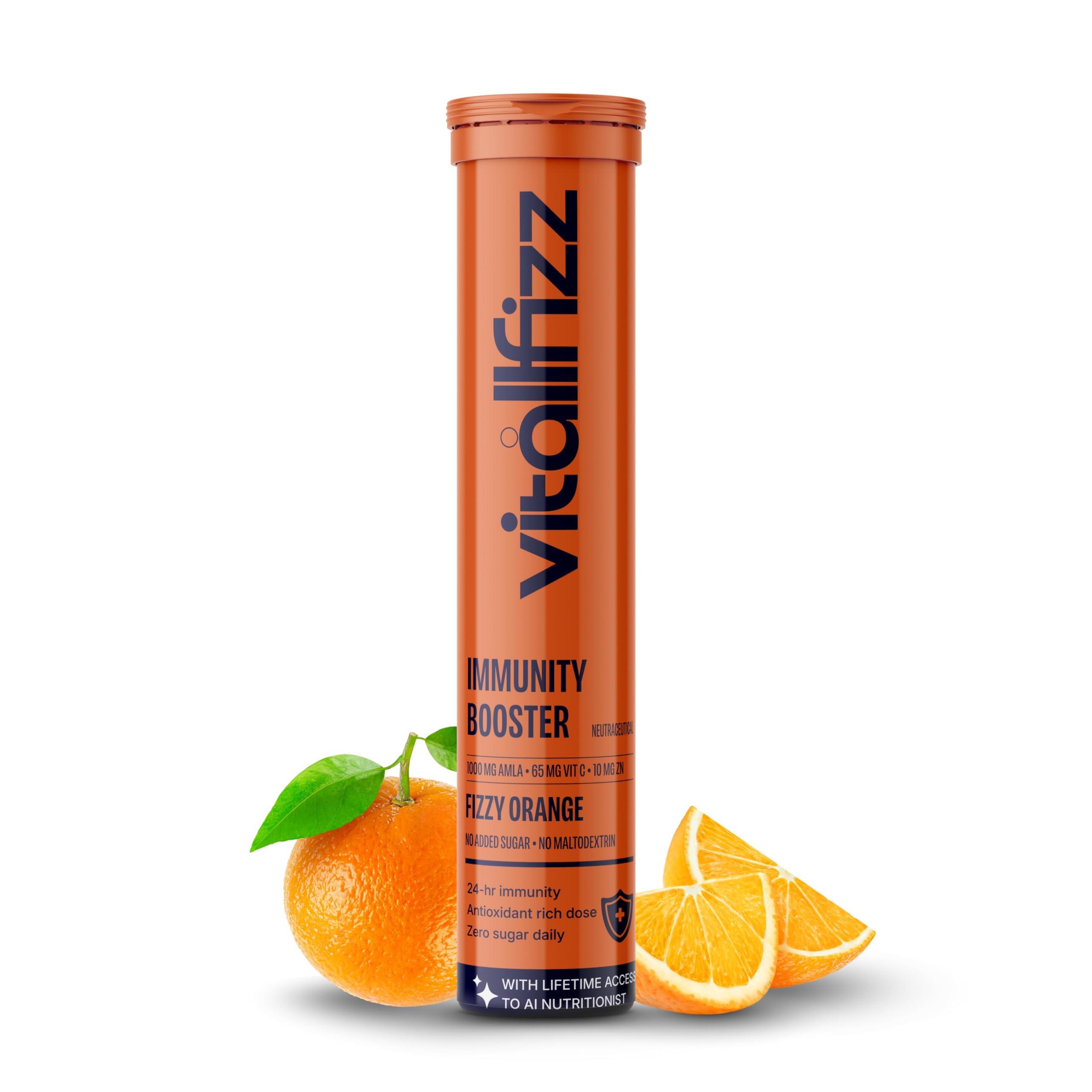 vitamin c effervescent tablets 1000mg with amla & zinc | immunity booster drink tablets | zero sugar, no maltodextrin | fizzy orange flavour | antioxidant daily supplement (pack of 1 (15 tablets))