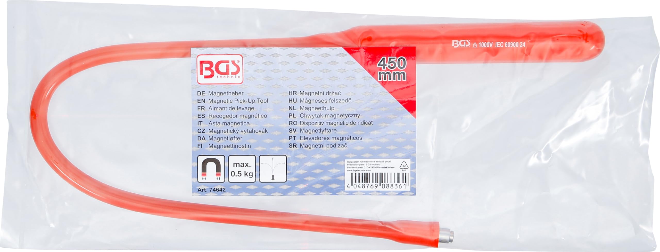 BGS 74642 | Elevador magnético | aislado | flexible | 450 mm | fuerza de tracción 0,5 kg