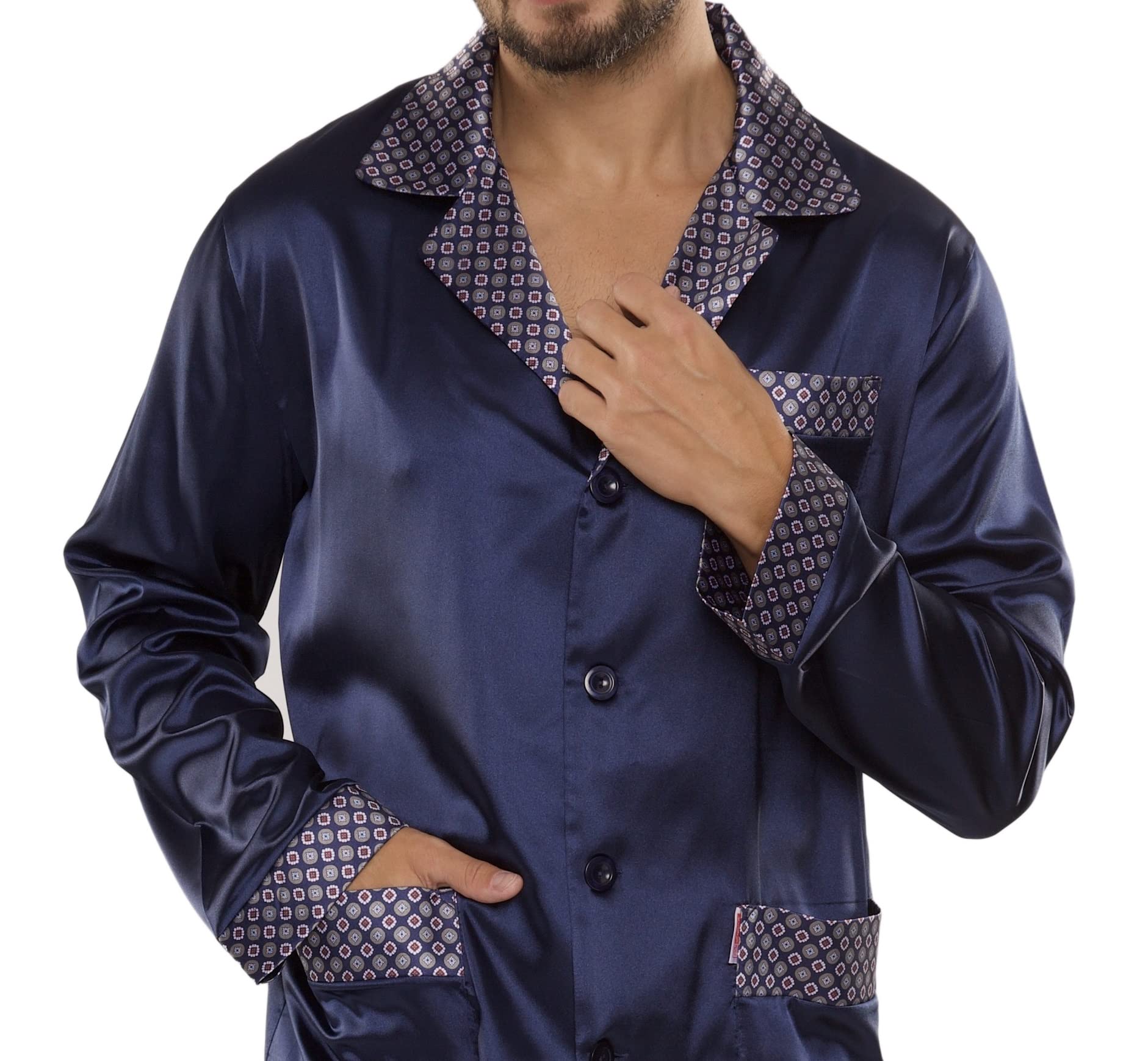 FOREX Lingerie edler und hochwertiger Satin-Pyjama Herren-Schlafanzug Hausanzug