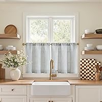 Vista 54 de jinchan Cortinas de Lino a Rayas para Cocina de 45 Pulgadas, Cortinas de Nivel, Estilo de Granja Moderno, Estilo Café, Tratamientos para Ventanas