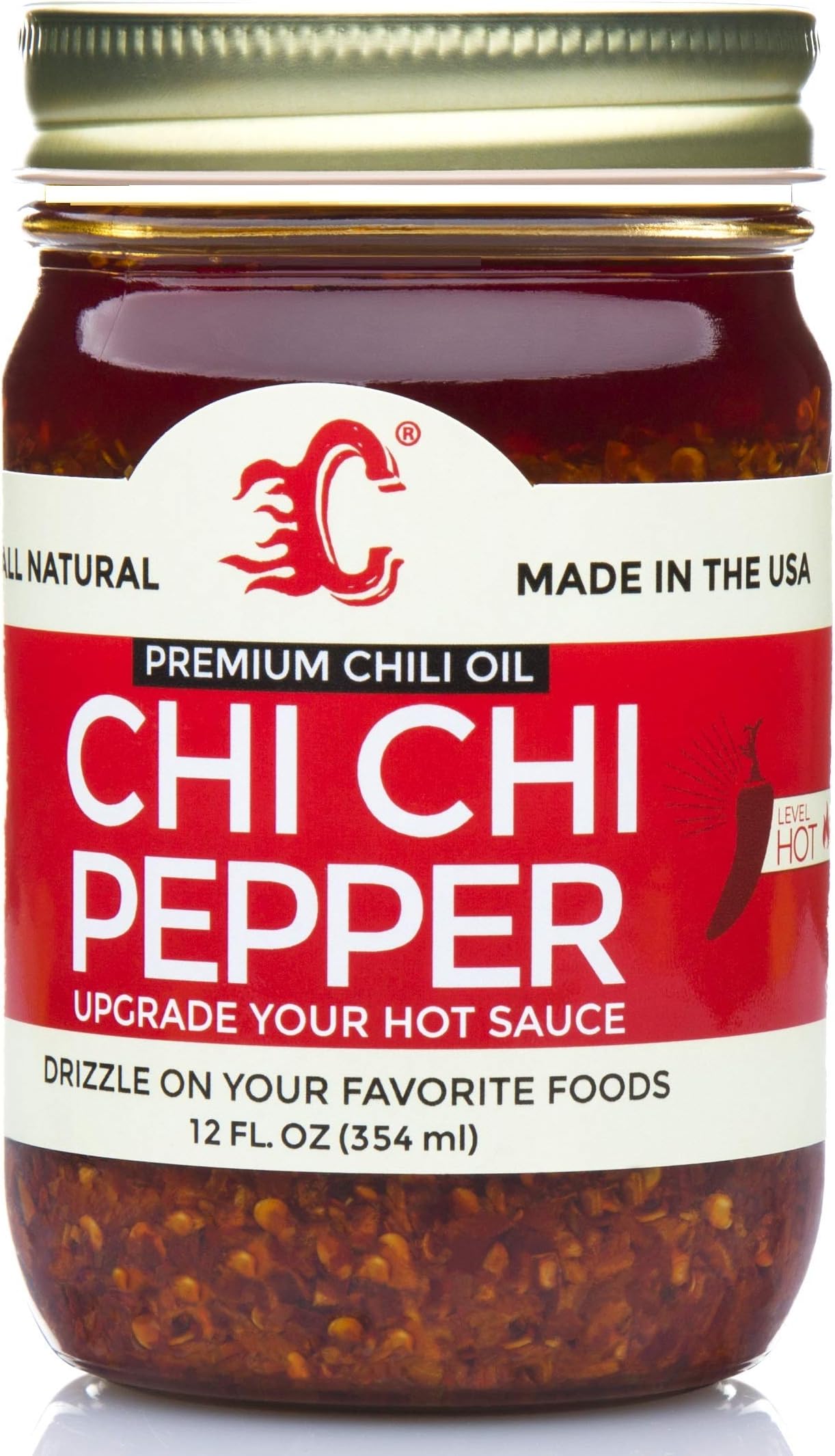 Chi Chi Pepper - (Extra Spicy) Hot Premium Chili Crisp Sauce with Olive Oil and Crunchy Garlic (Large 12 OZ) Versatile Condiment Vegan & Keto Friendly All Natural Made in USA