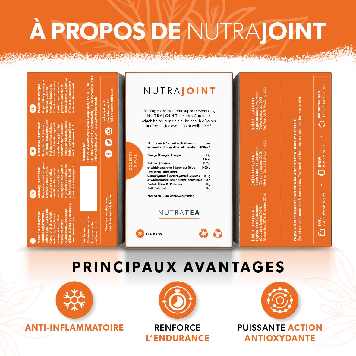 NutraJoint - Thé des soins articulaires | Thé de l'arthrite - Soulagement des articulations douloureuses - 60 Sachets de thé enveloppés - par NutraTea - Tisane - (3 paquets)