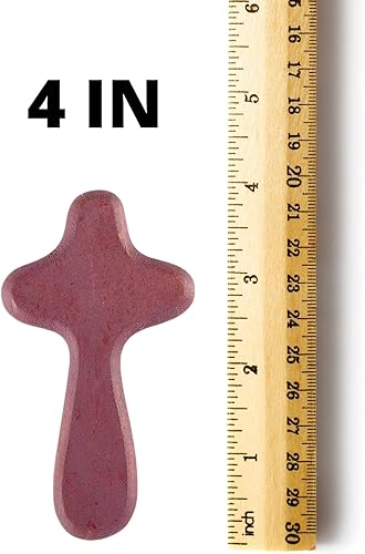 Vista 2 de Needzo Mini cruces de mano de madera morada para mayor comodidad, recordatorio del amor infalible de Jesús, cruz aferrada para sostenerla