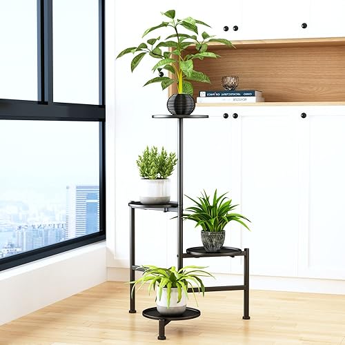 Miniatura 5 de Soporte para plantas de metal para interiores y exteriores, 4 niveles de alto, soporte de esquina para macetas, estantes de exhibición al aire