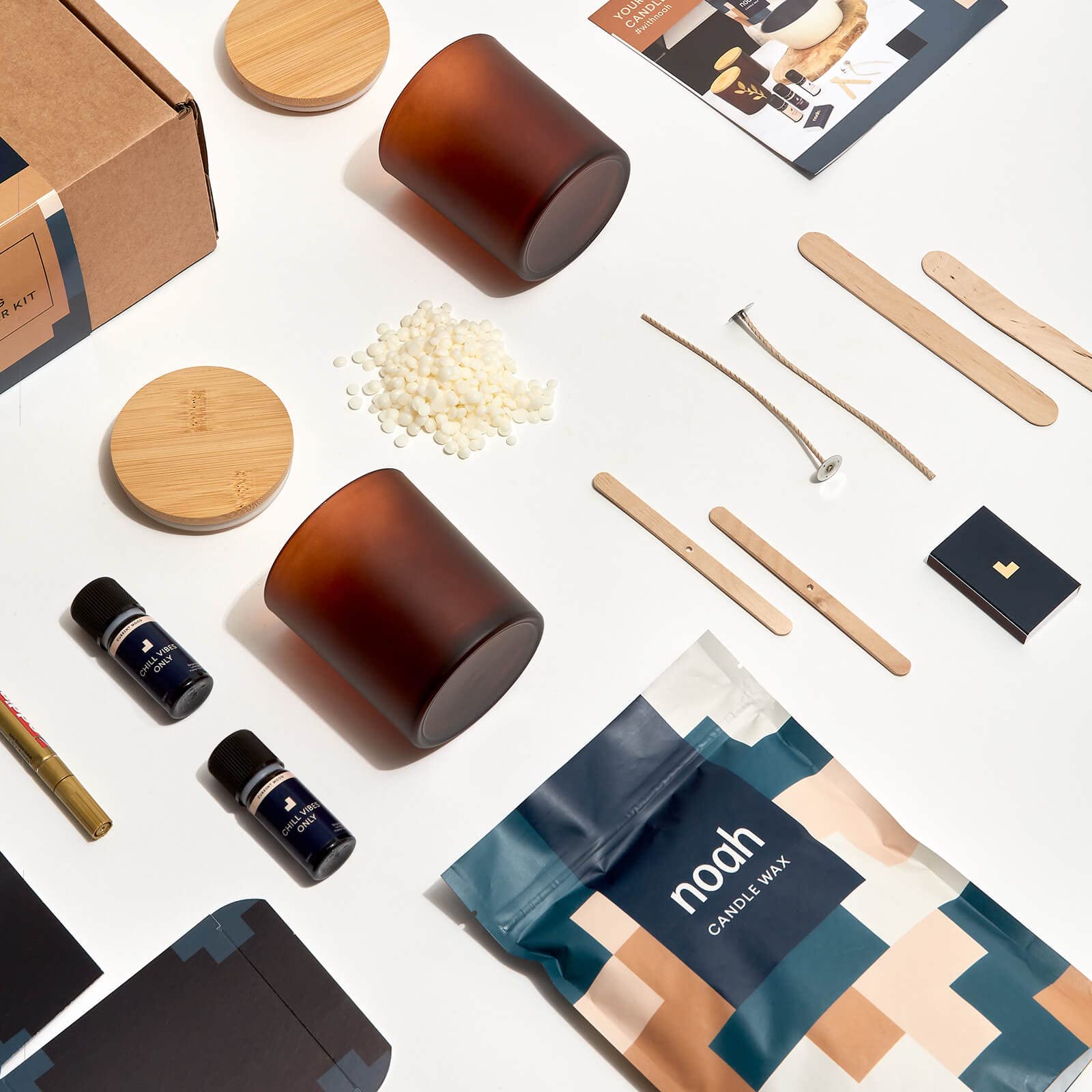 noah Kerzen Selber Machen Set – Enthält Kerzenwachs, ätherisches Öl, Docht, Geschenkbox – Stellen Sie Ihre Eigene Kerze Her (Relaxing, Chill Vibes)