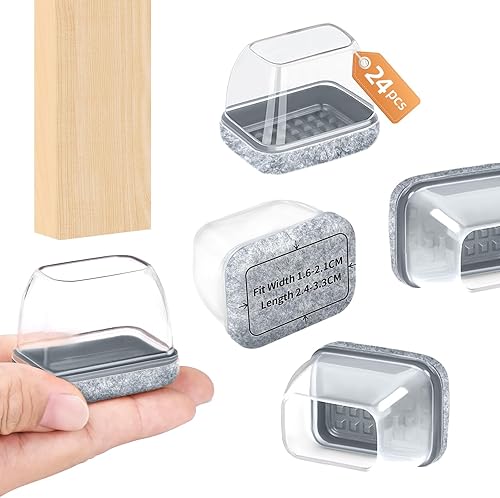Vista 176 de Ezprotekt 24 protectores cuadrados de suelo para patas de silla con fieltro, fieltro de silicona F para suelos de madera dura, tapas de patas