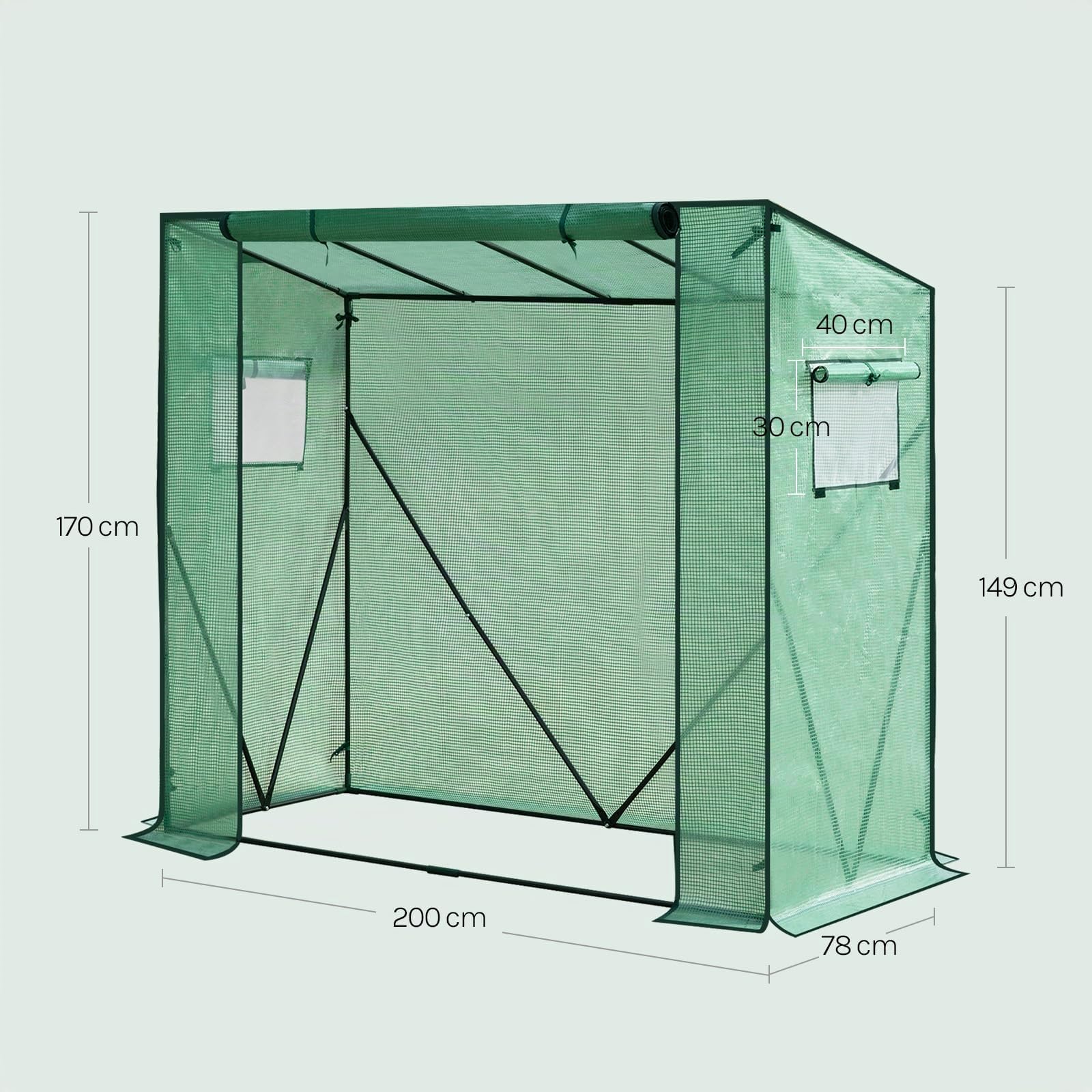 WOLTU Invernadero de Jardín, Invernadero para Cultivo Plantas Semilla, 200x77x146/169 cm, Estructura Metal, PE de 130g/m2, Impermeable, Rresistente al Viento y Rayos UV, Verde