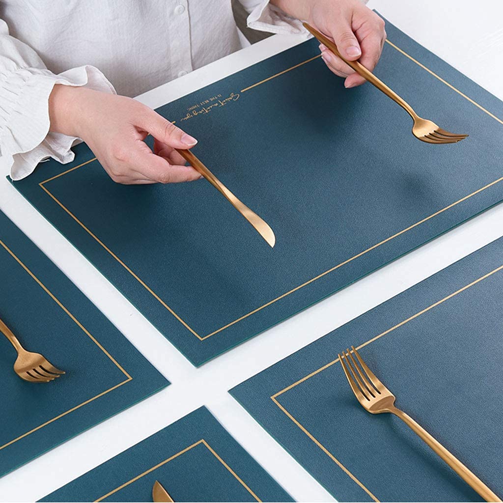 Decoración de mesa, manteles individuales, juego de 4 manteles individuales de piel sintética para cocina y comedor, impermeables y resistentes al aceite, con aislamiento térmico y anti-quemadura