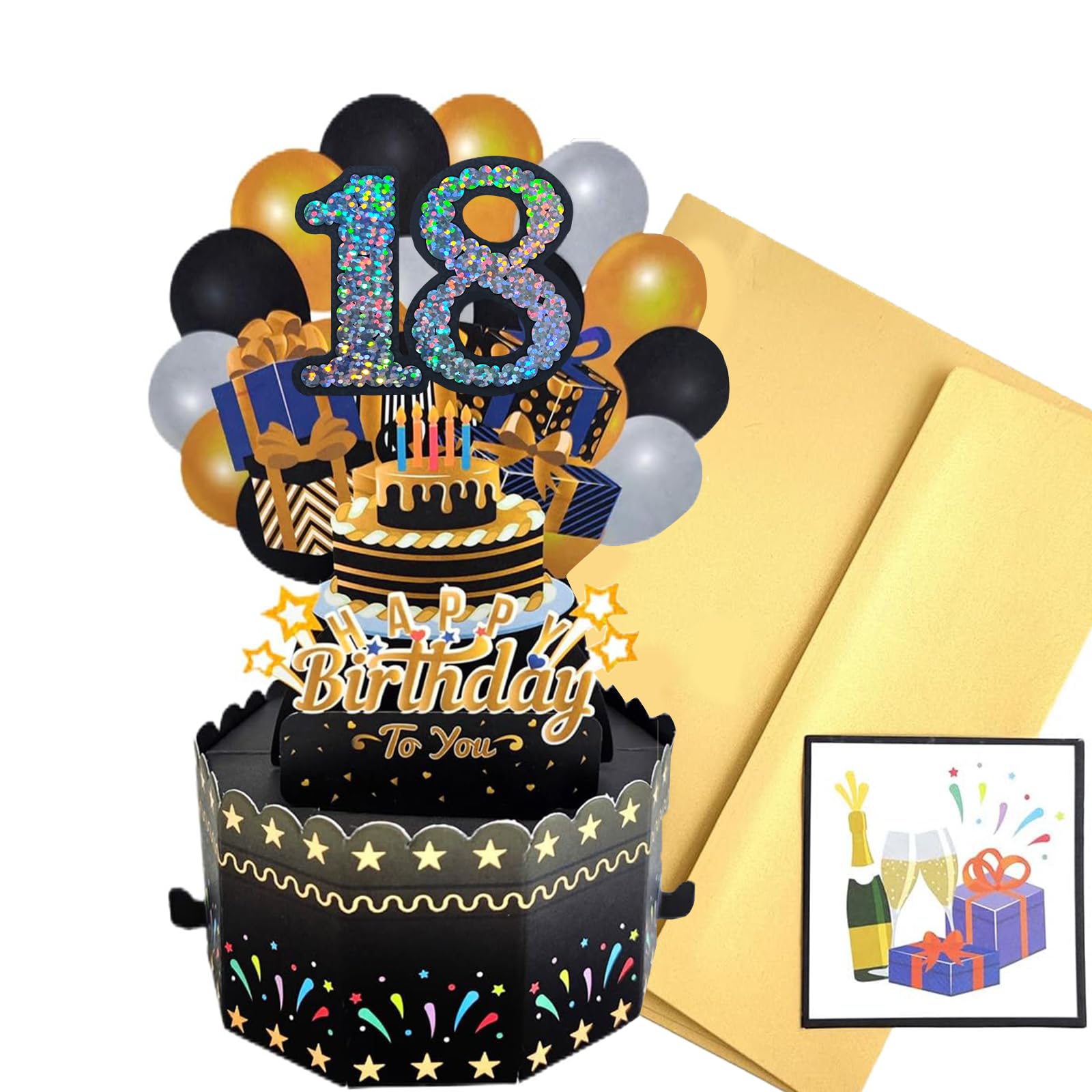 Biglietto Auguri Compleanno, 18 Anni Biglietto Auguri Compleanno Pop Up 3D Biglietti Auguri Compleanno, biglietto di auguri con busta per donne, mamme, ragazze, uomini, amici, romanticismo